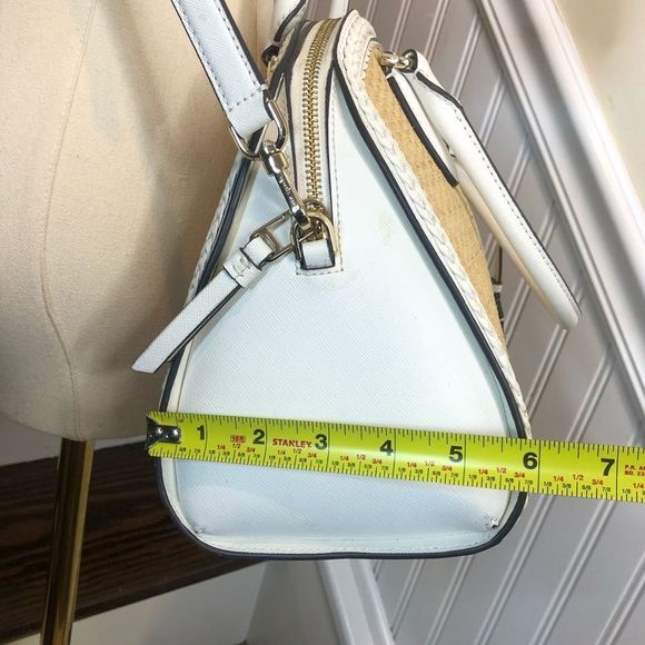 KATE SPADE White Leather Rattan Two Top Handle Tote Zipper Closure Crossbody Bag - Picture 10 of 17